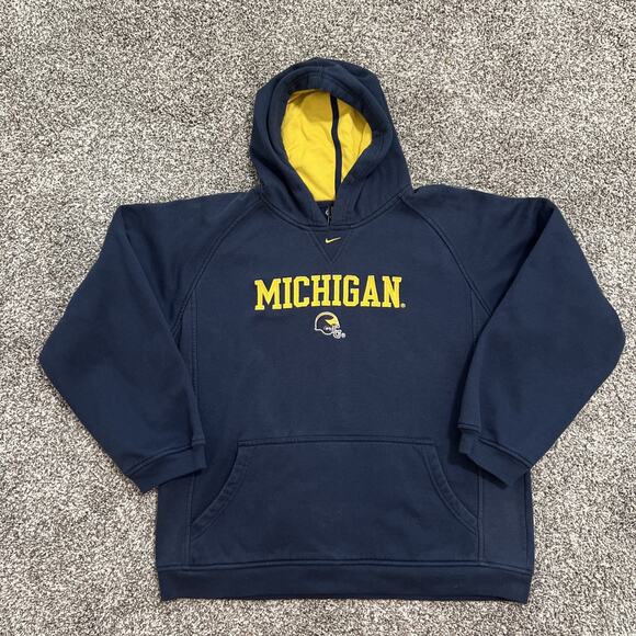 Vtg Y2K Team Nike Center Swoosh Michigan Wolverines Hoody Sweatshirt Embroidered - Picture 1 of 10